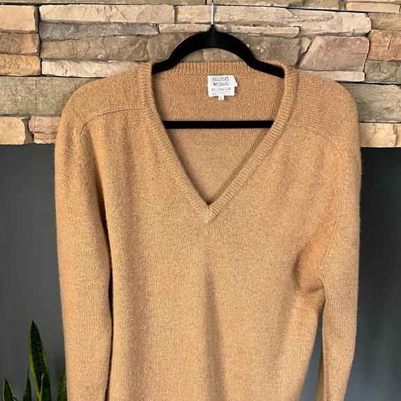 VTG 80s Camelhair Indie Academia V-Neck Sweater Minimalist Luxury Tan Men’s L - Picture 3 of 6